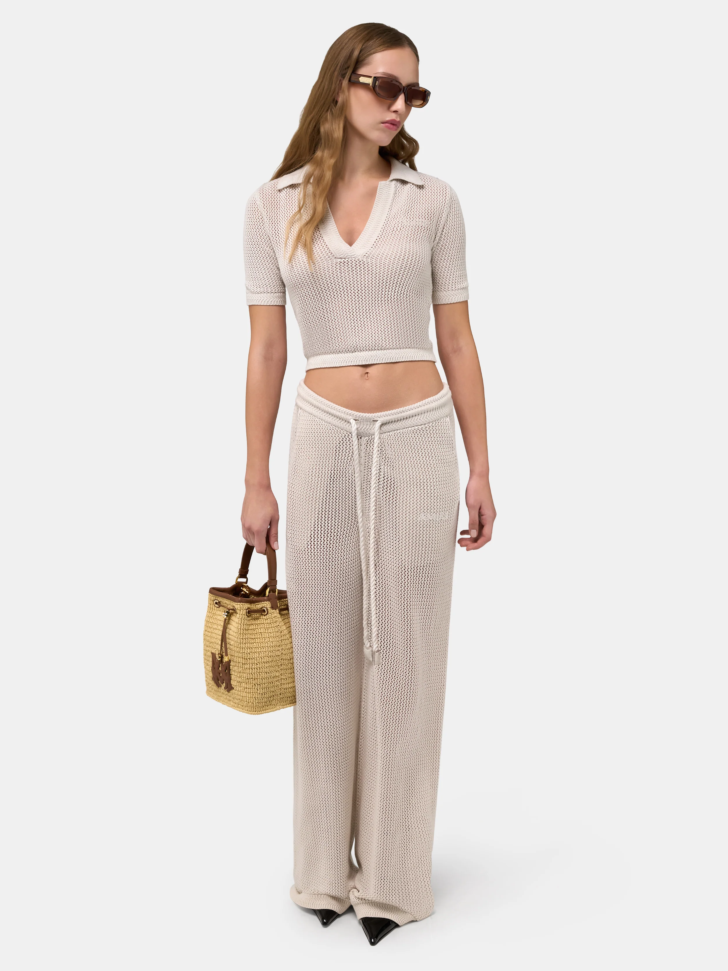 WOMEN - WOMEN'S AMIRI CROCHET MESH POLO - Alabaster - Image 3