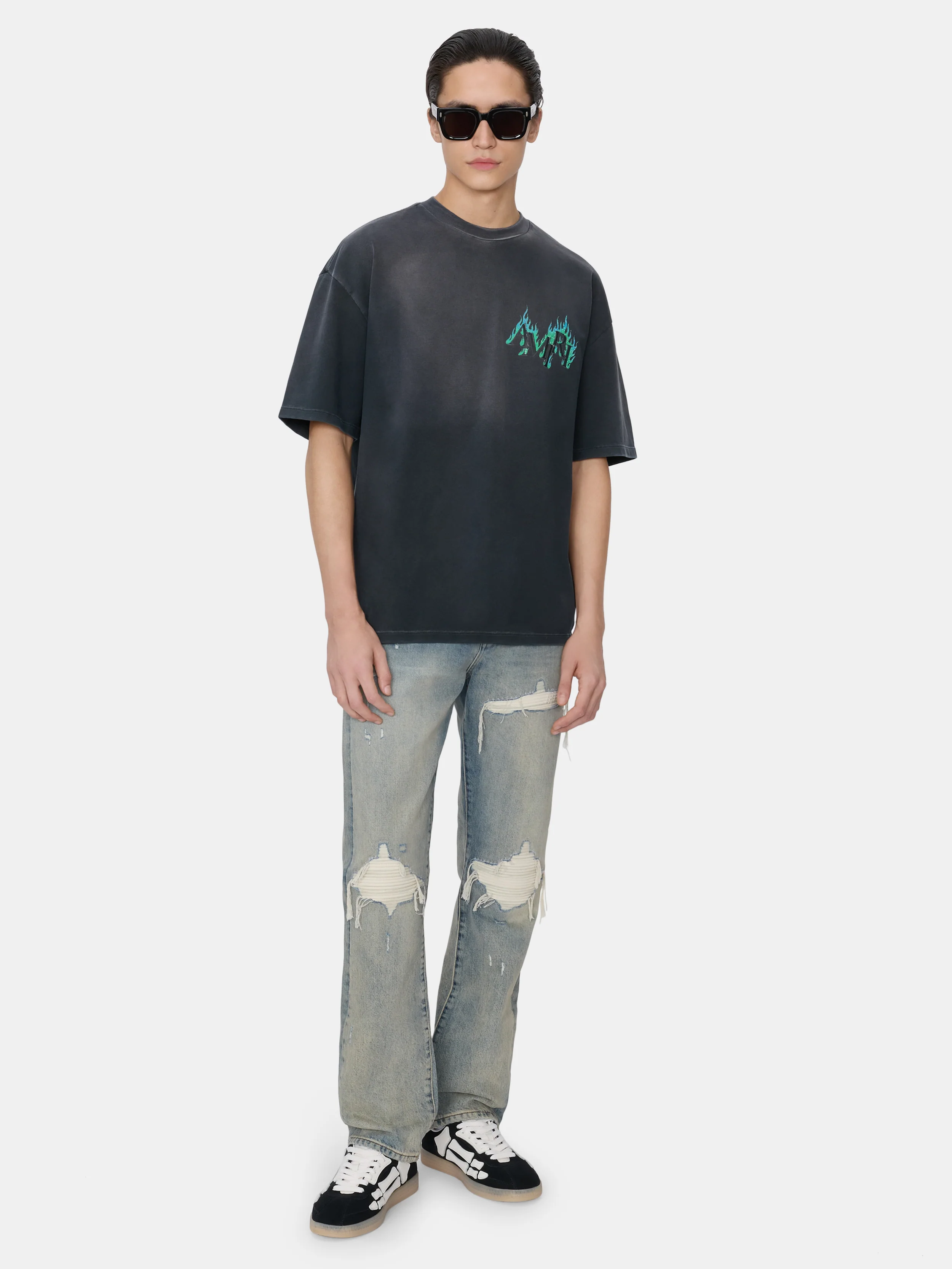 CRYSTAL AMIRI FLAMES OVERSIZED TEE - Black - Image 2