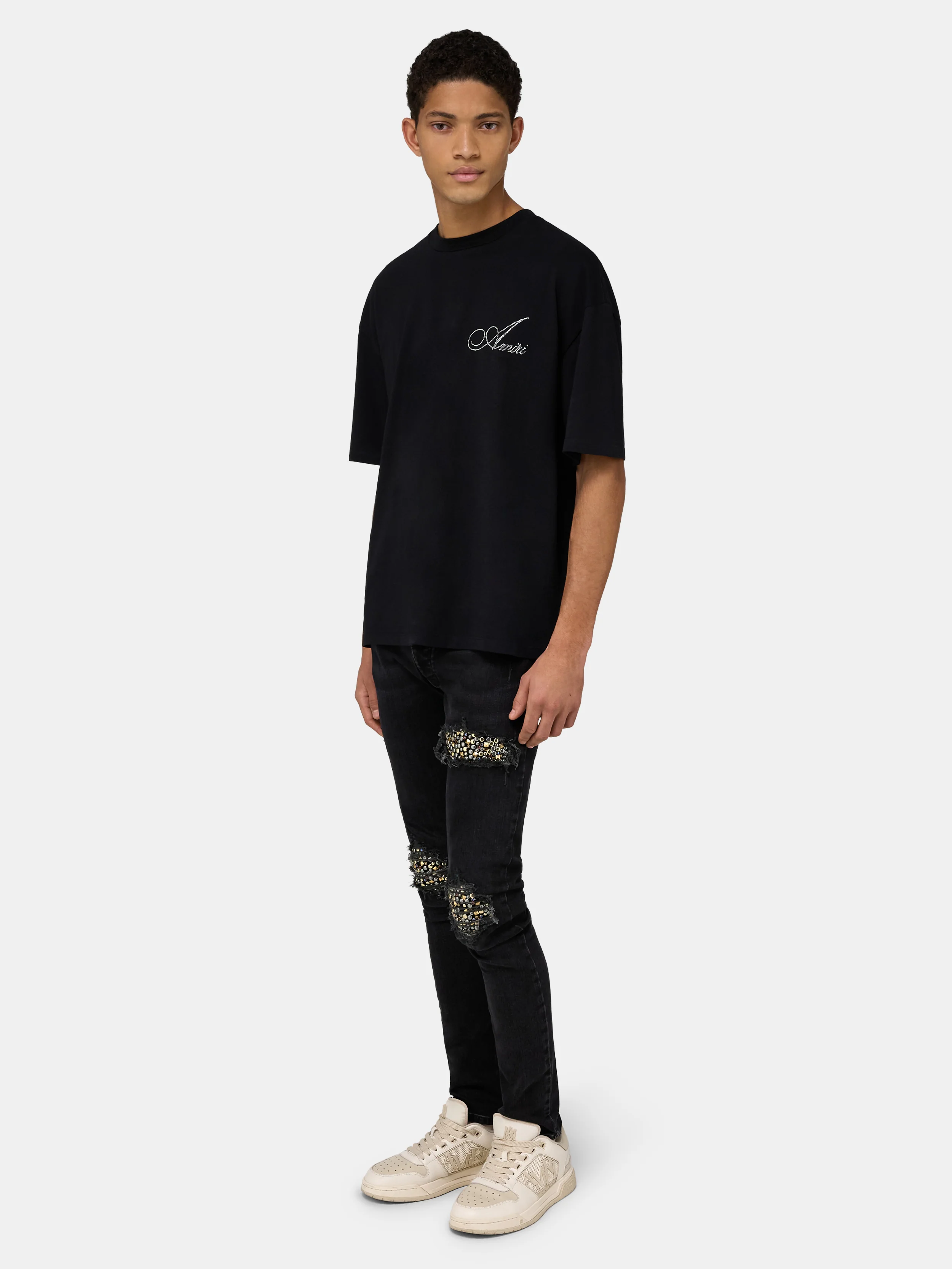 CRYSTAL AMIRI SCRIPT OVERSIZED TEE - Black - Image 3