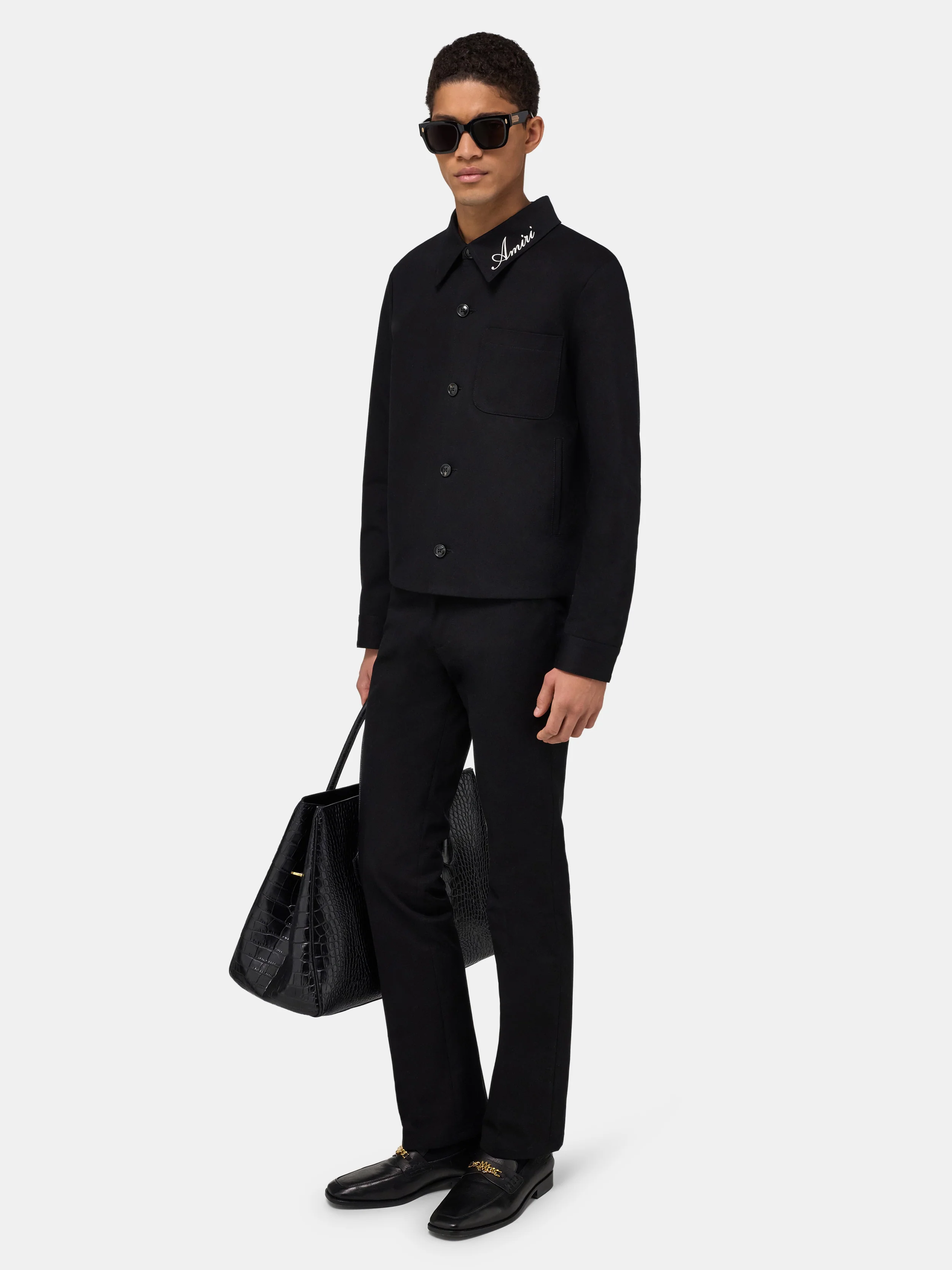 SCRIPT COLLAR SHIRT JACKET - Black - Image 3